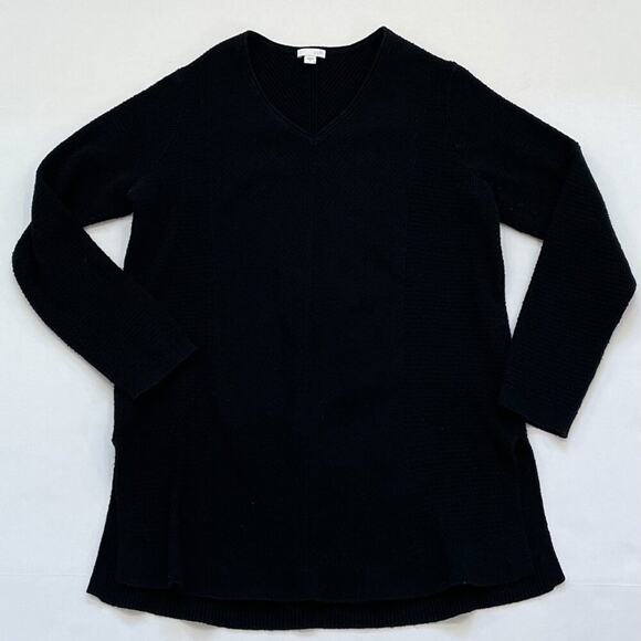 J. Jill Cotton Blend Black Oversized Textured Sweater V-Neck Long Sleeve Tunic S - Picture 8 of 14